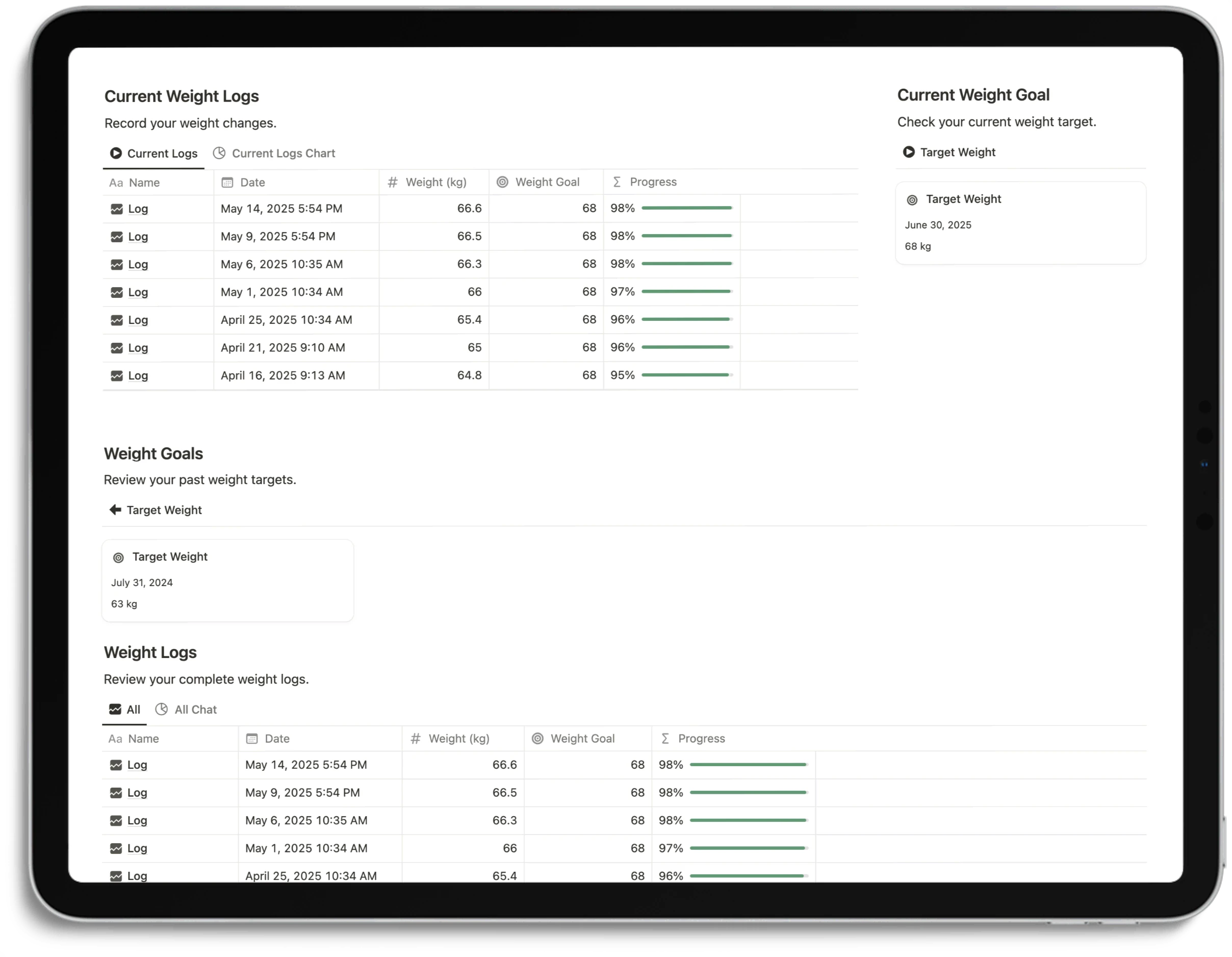 Notion Workout Tracker - Feature Weight