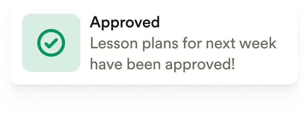 Approved notification card for lesson plans for next week