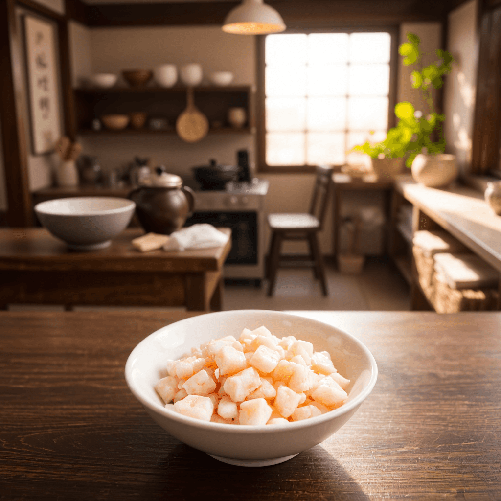 product photography of a bowl of chopped shrimp