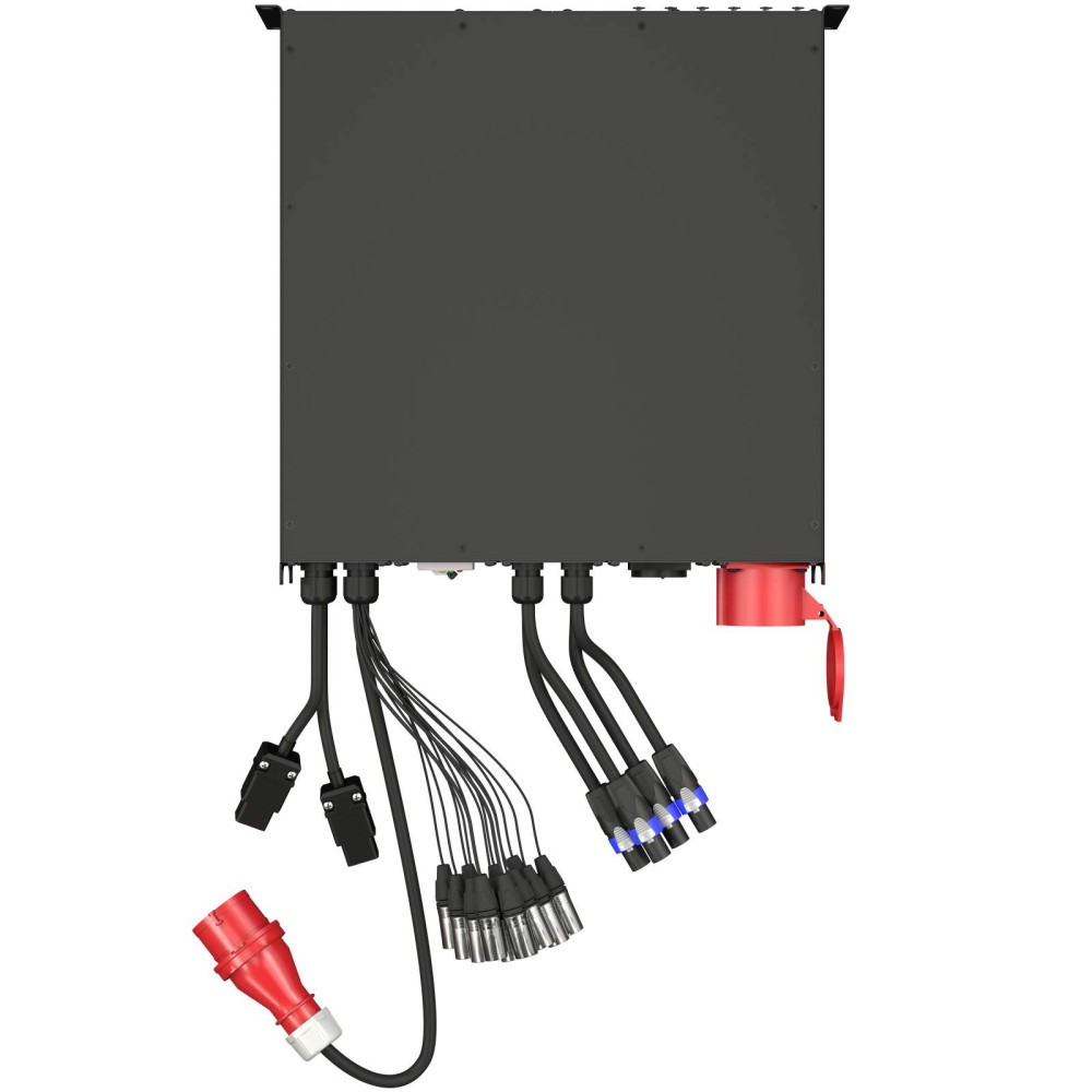 Audio amplifier with XLR and power connectors.