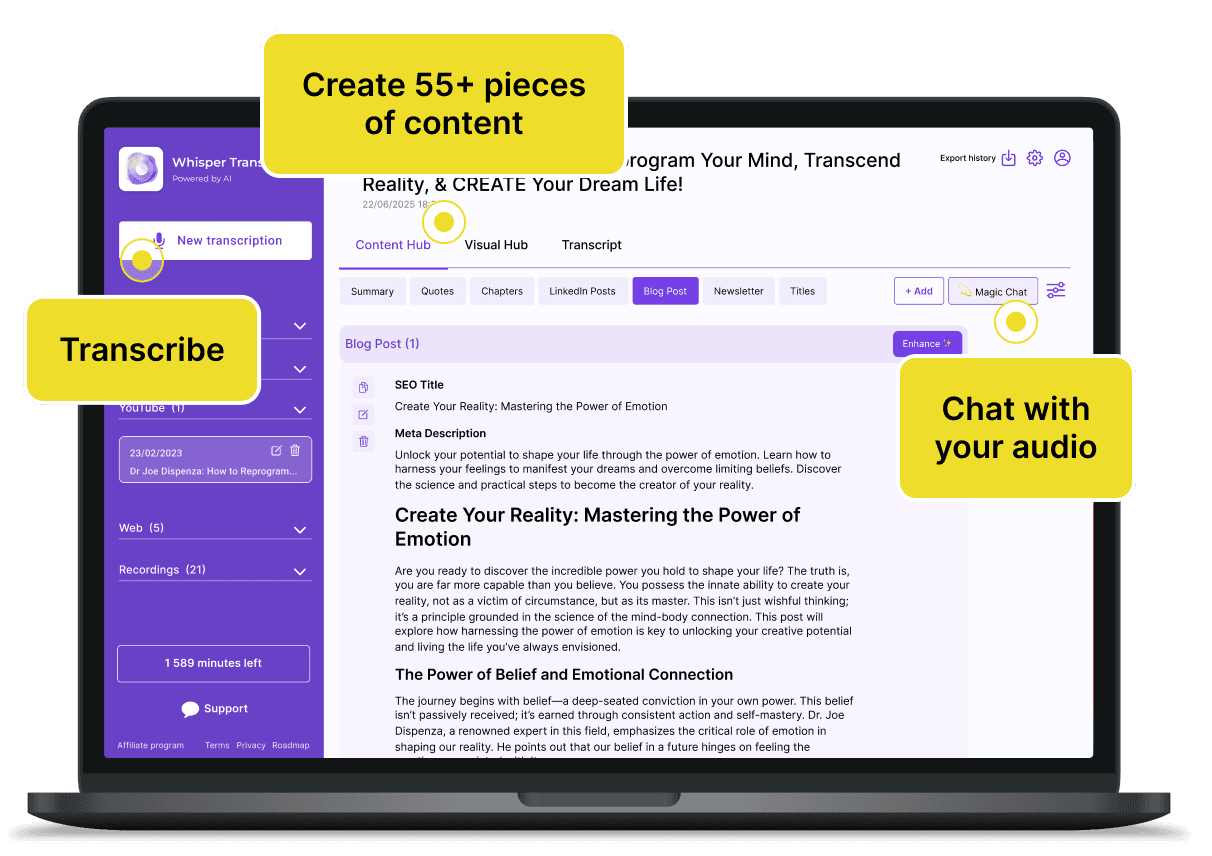 Creating content from audio or video for social media