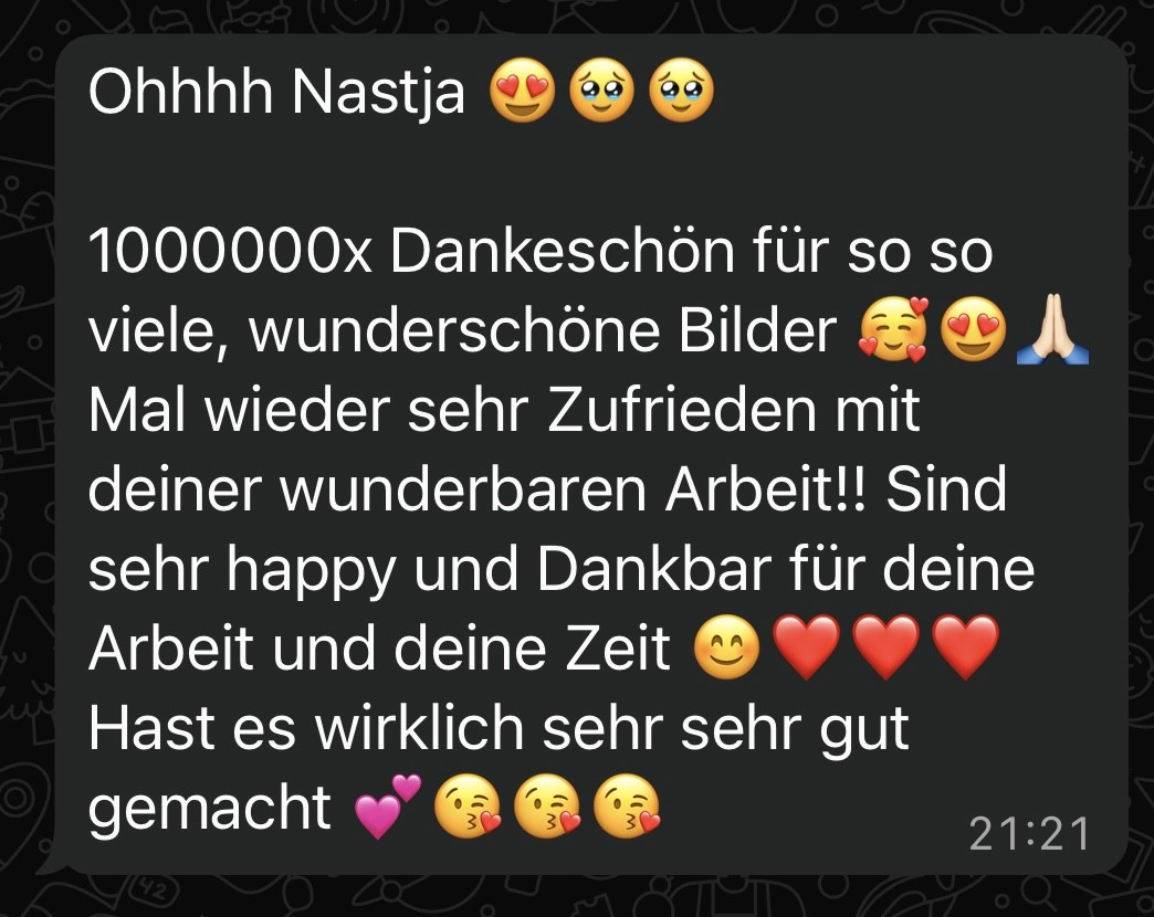 Zufriedene Kunden Fotografin in Bogen, Niederbayern – positive Rückmeldung zur Fotoqualität.