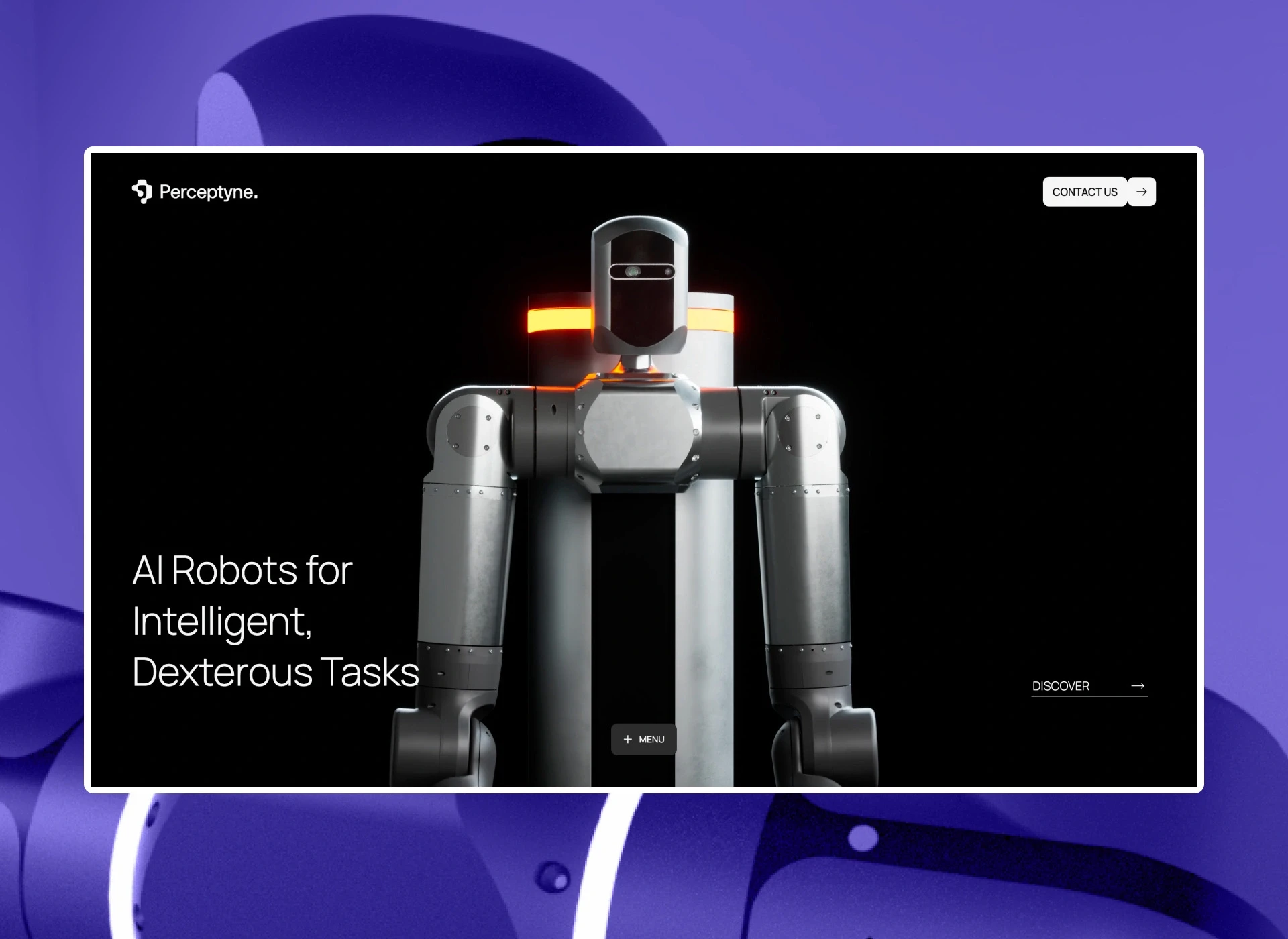 Robotics website UI design showcasing hardware and software integration