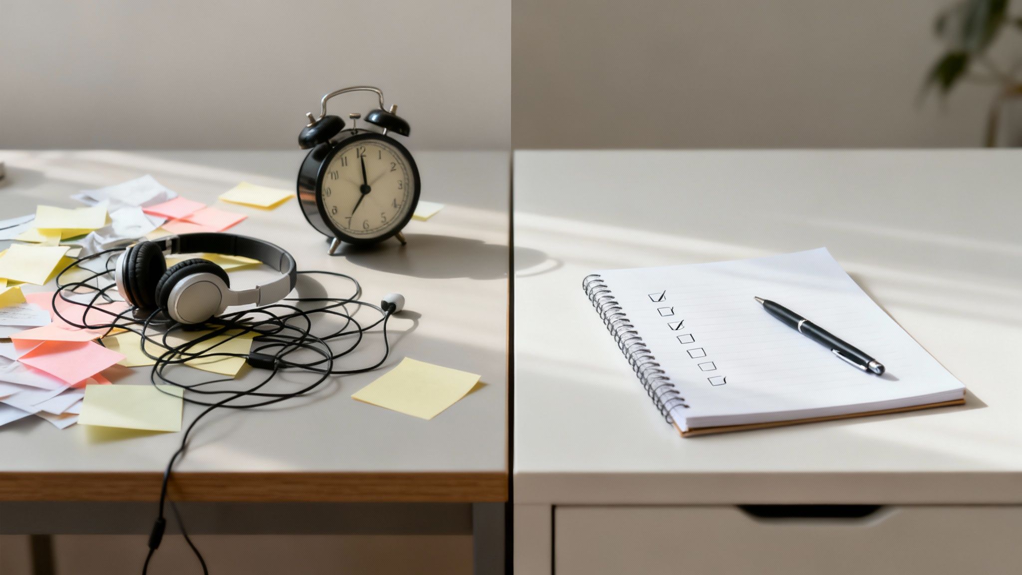 A person looking at a chaotic pinboard of notes and ideas, symbolizing the ADHD brain's struggle with structure.