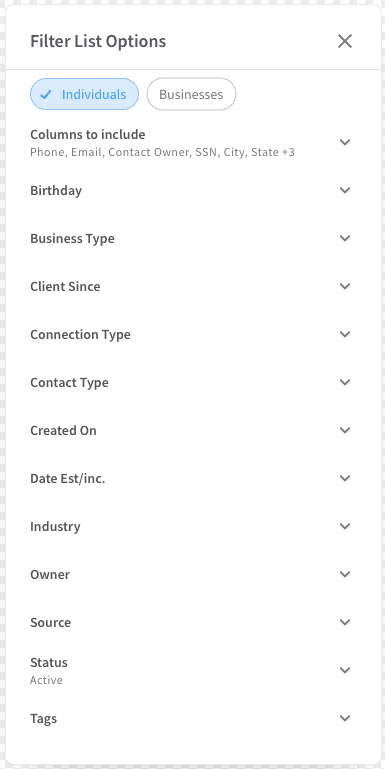 Combining column settings with a filter list proved to create confusion and slowed the workflow.