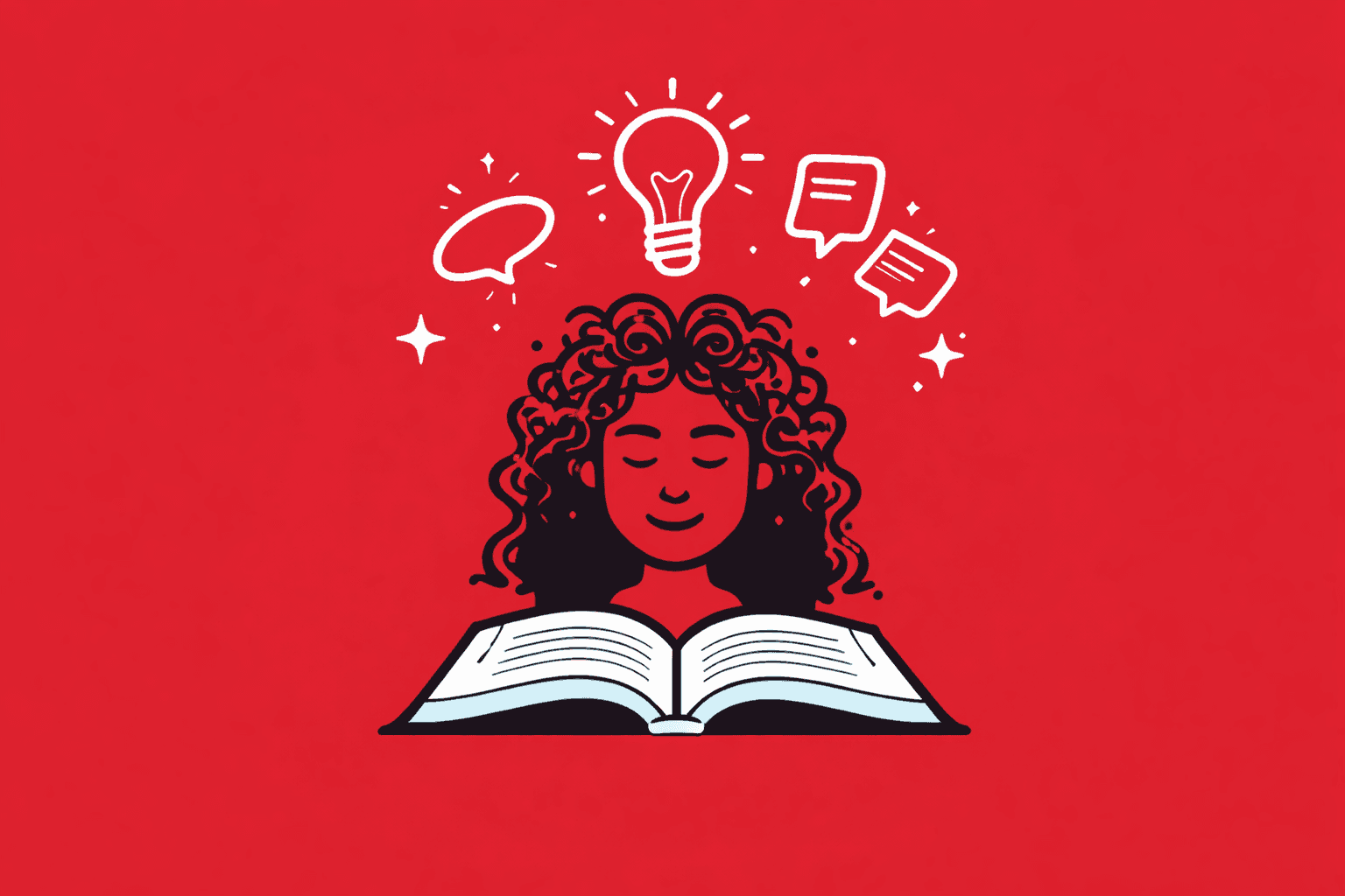 Illustration of a woman reading the Bible, representing learning, prayer, and spiritual growth.