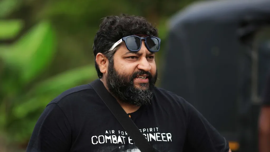 Man sitting at a podcast