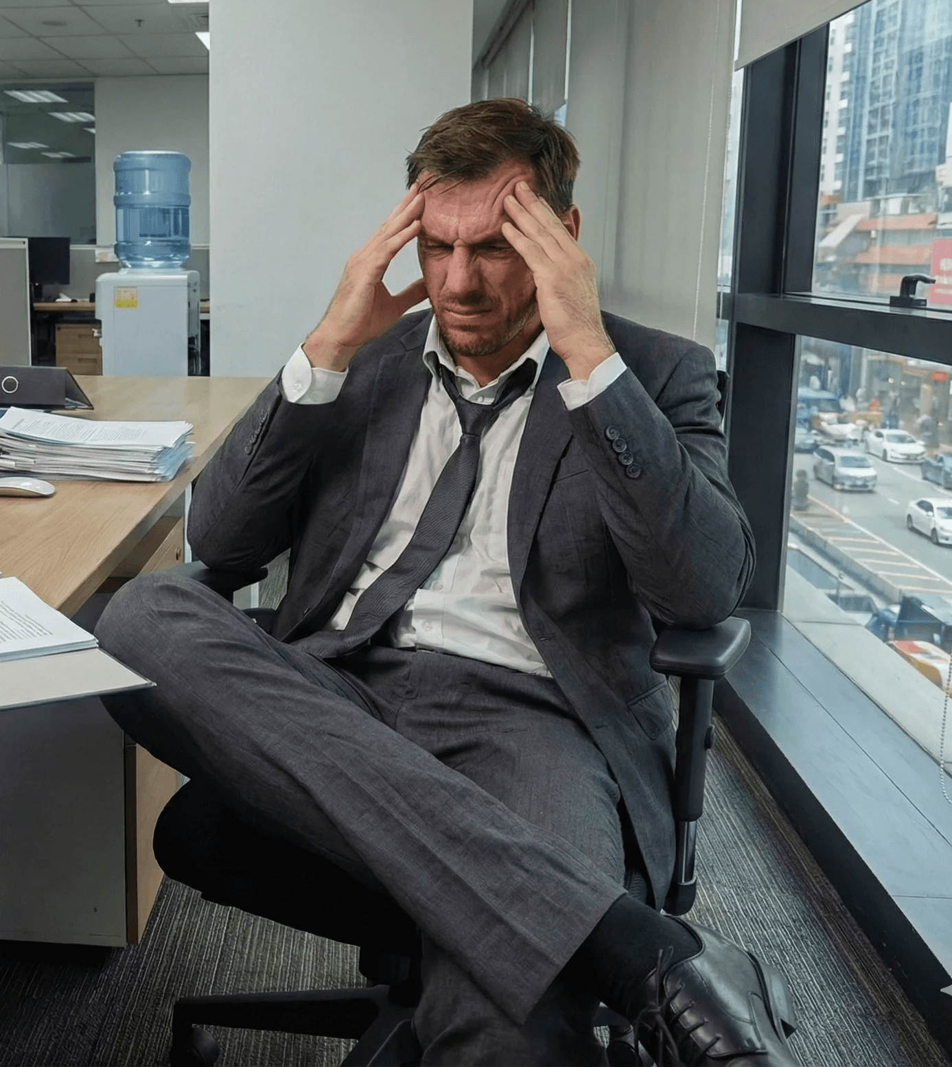 man looking stressed at work