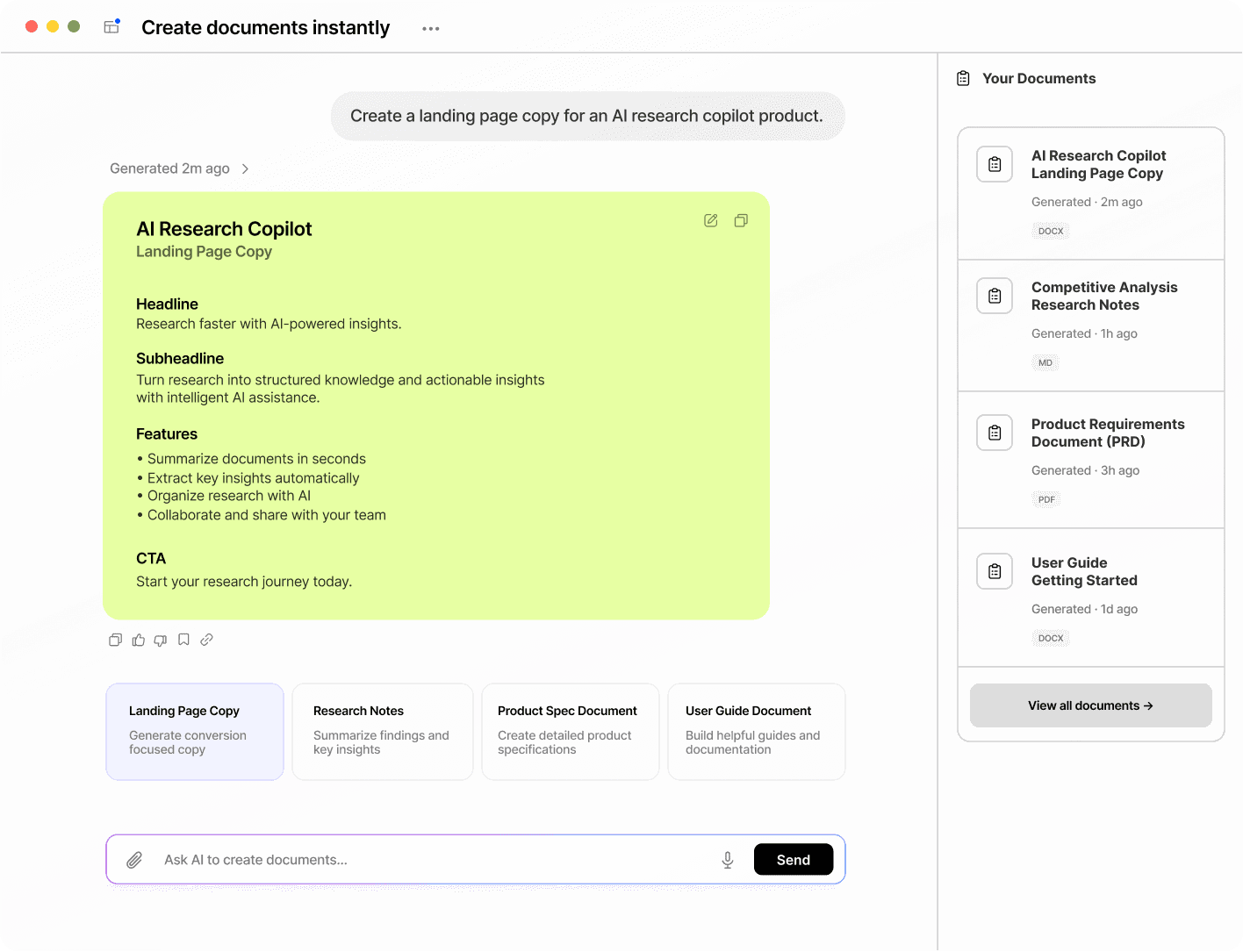 Create documents instantly