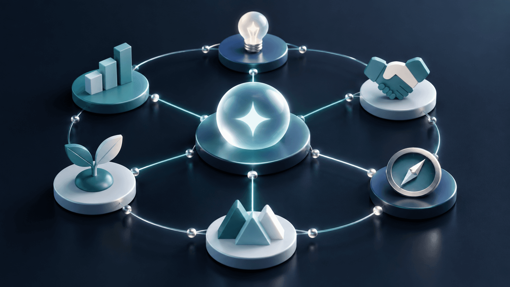 Editorial illustration of a small trusted professional referral network built through mutually useful connections.