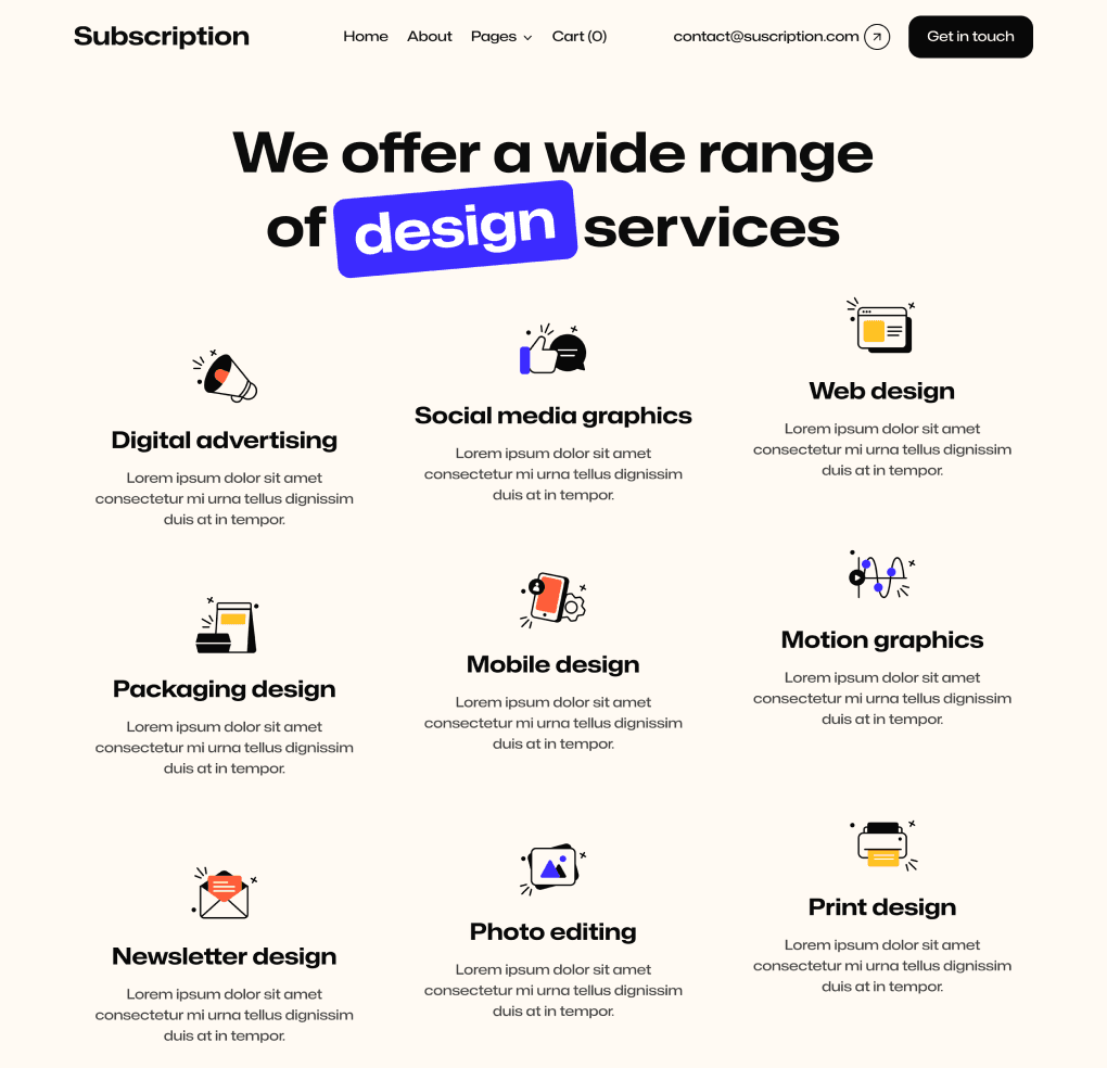 Subscription X - Services Page - Design Subscription Agency Framer Template