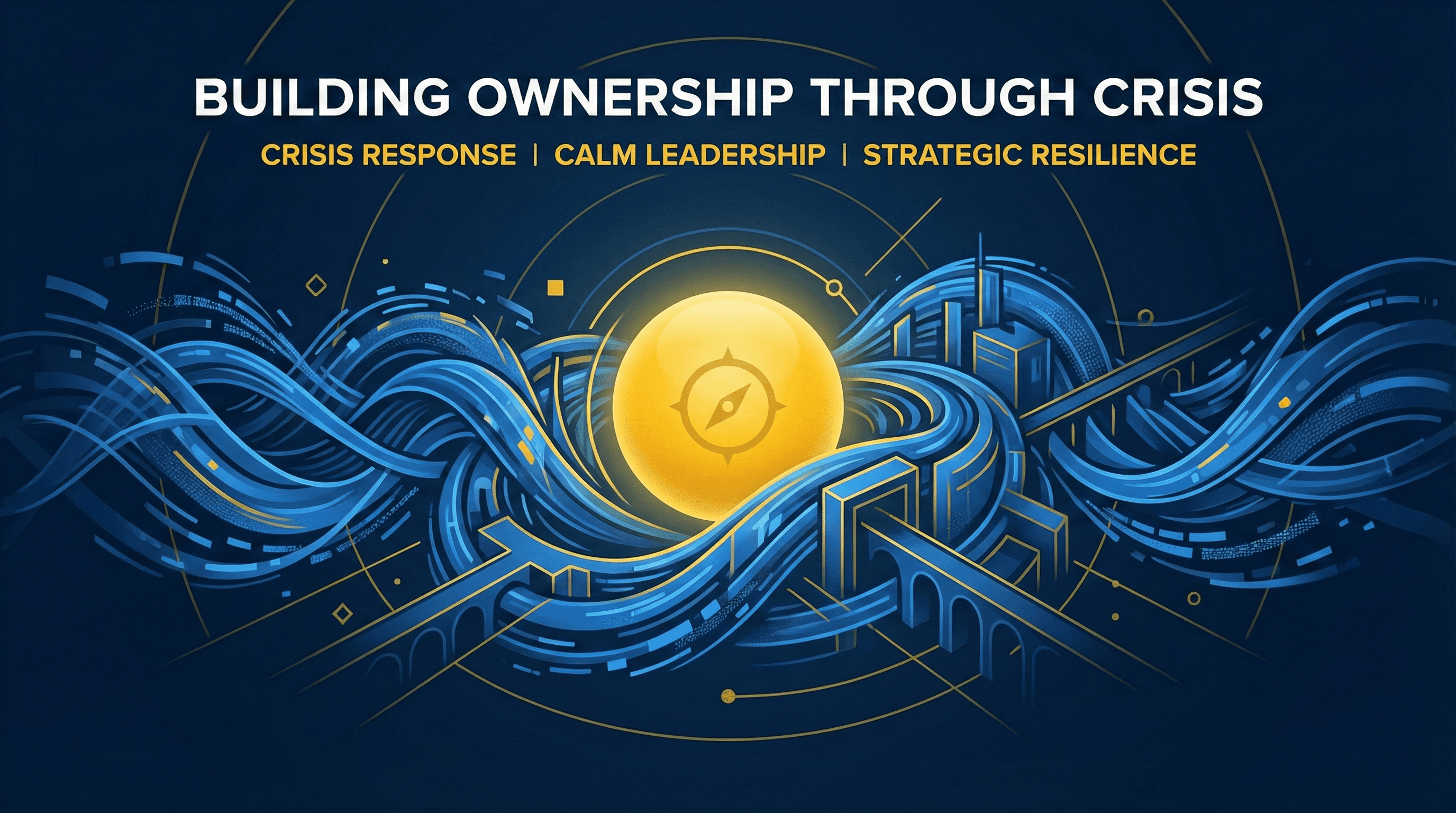 Building Ownership Through Crisis - crisis management visualization with strategic blue and Michigan maize branding