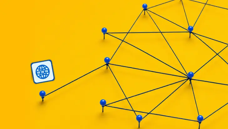 Connected network nodes representing topical authority and site-wide content structure