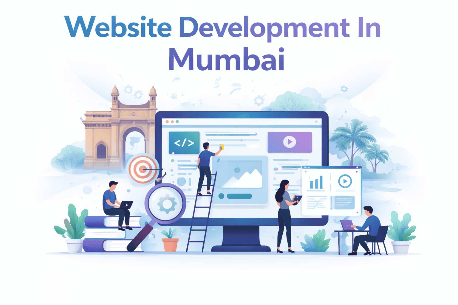 Three people in a meeting room looking at a presentation.