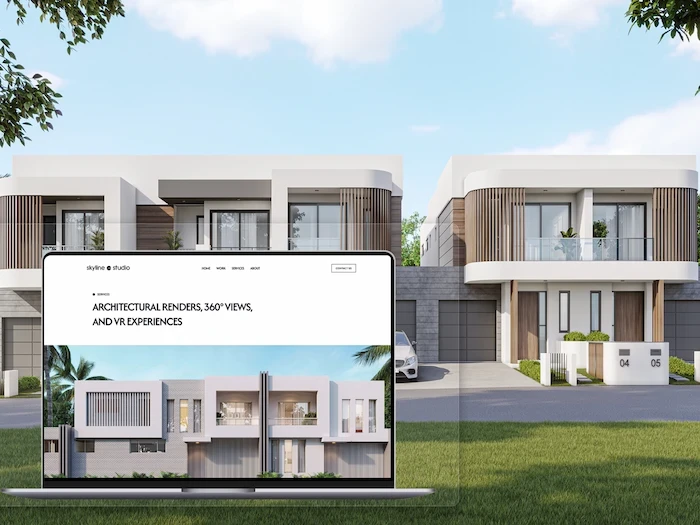 3D architectural wireframe of a modern building displayed on a smartphone screen, representing structured layout and clean user interface design.