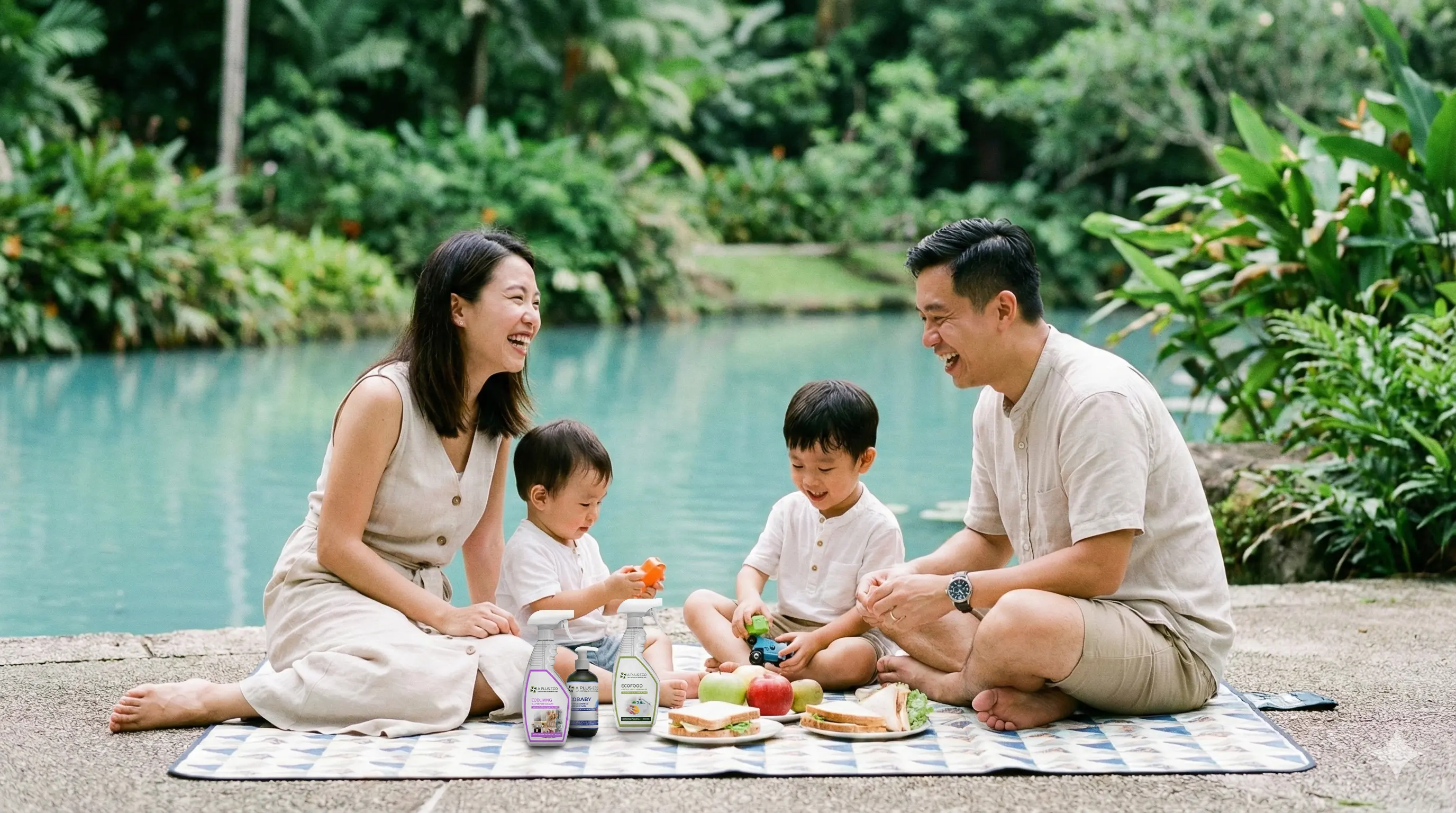 singapore family having picnic at garden