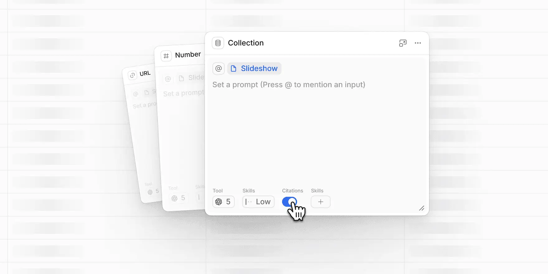 Cursor interacting with a citation toggle switch.