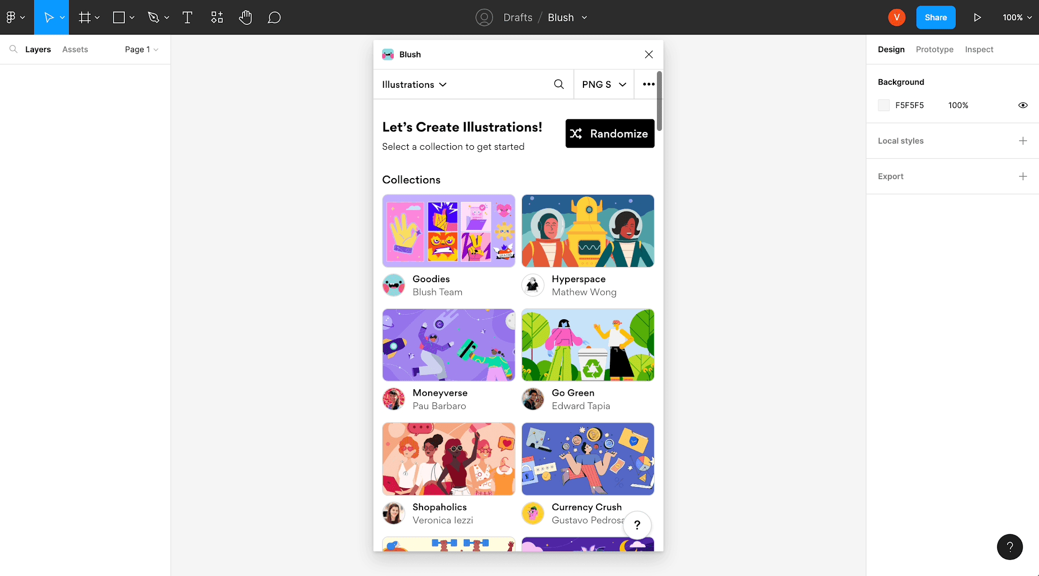 browsing illustrations via Blush figma plugin