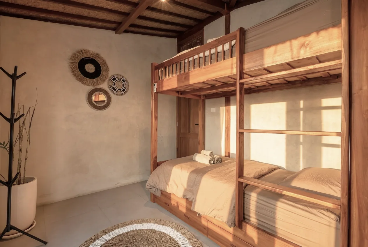 Slaapkamer van een Joglo Villa op Bali