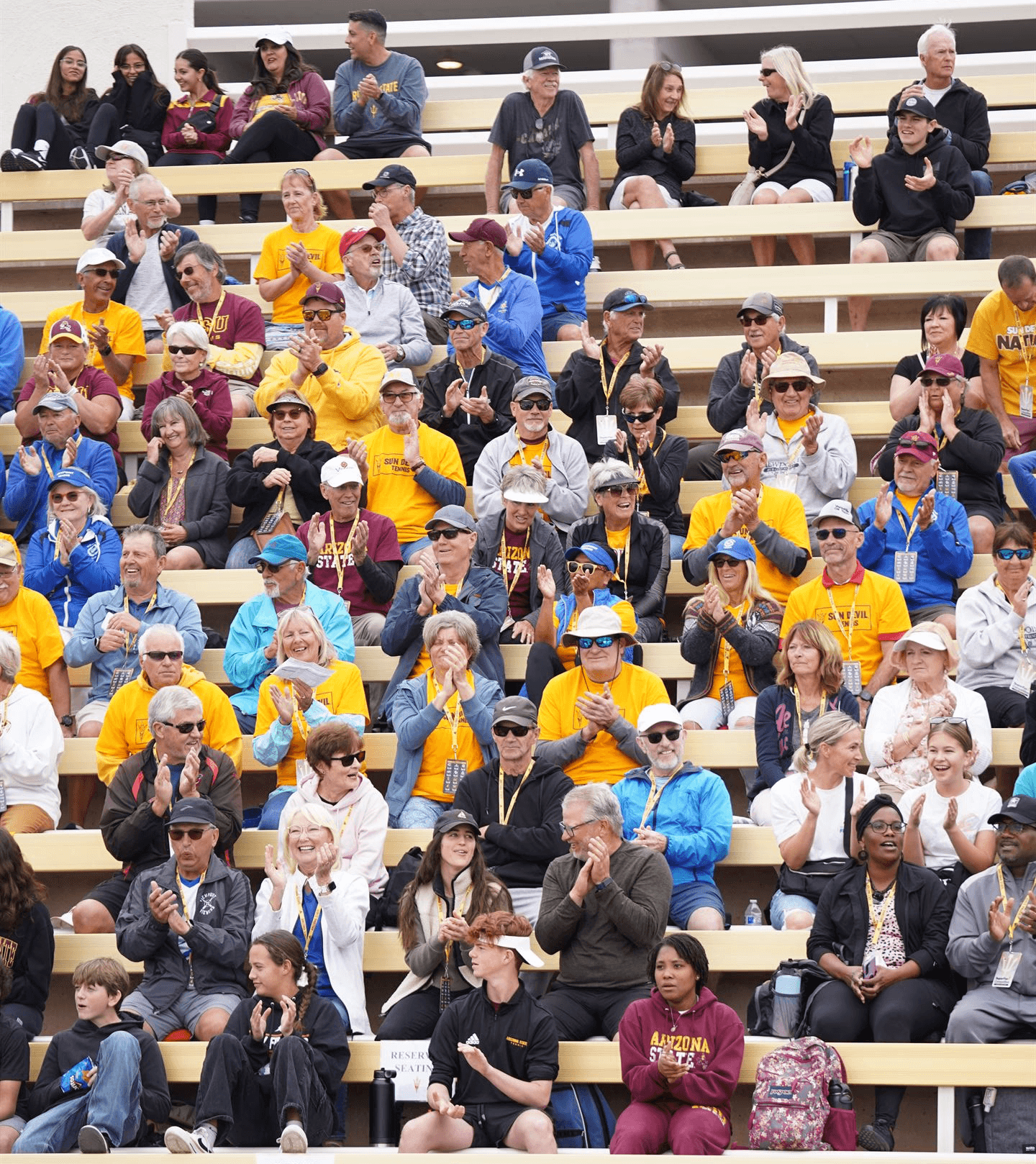 Packed crowd at whiteman tennis center watching an Arizona State Women's tennis match