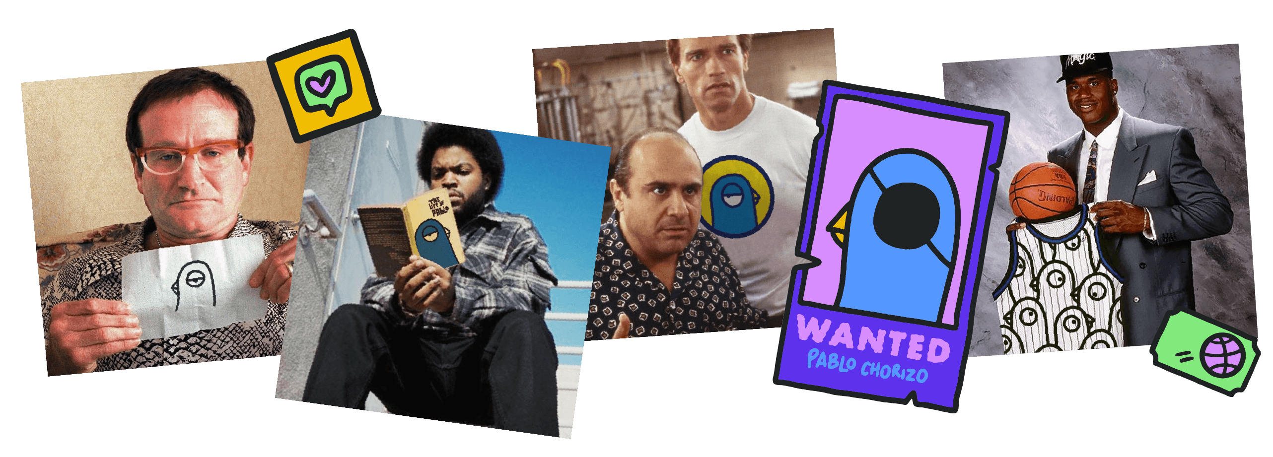 Illustration inspirée de la pop culture, combinant des éléments graphiques colorés et des personnages emblématiques pour un style unique.