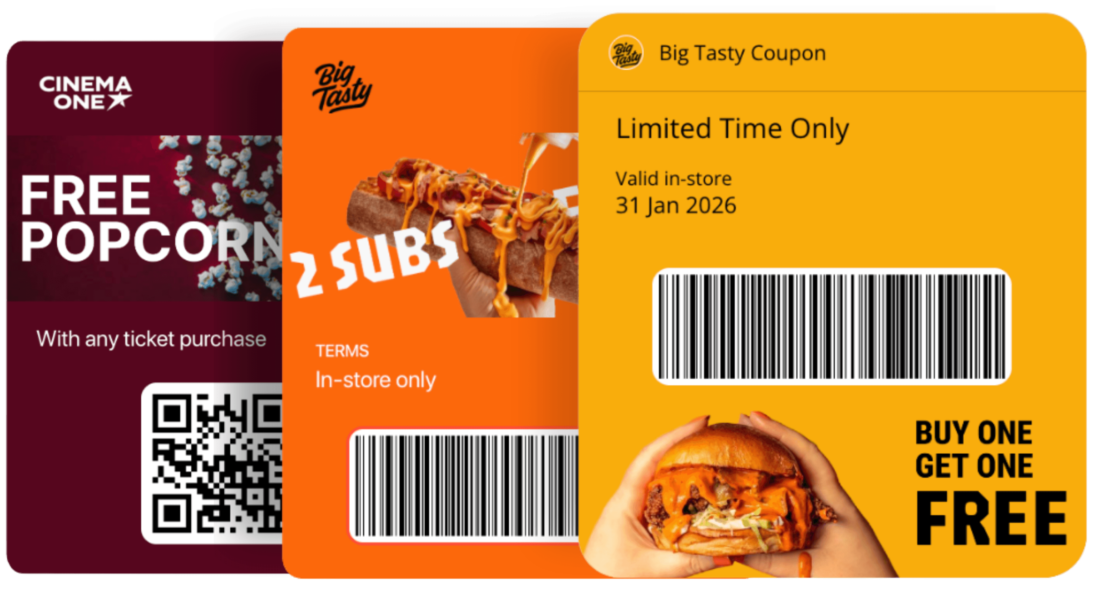 Two smartphone screens display digital boarding passes with QR codes for flights from London to San Francisco, showing details like terminal, gate, flight number, seat, and class, alongside a Tesco Clubcard section.