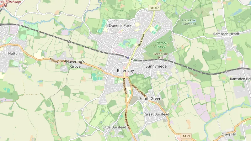 Map showing Billericay in Essex