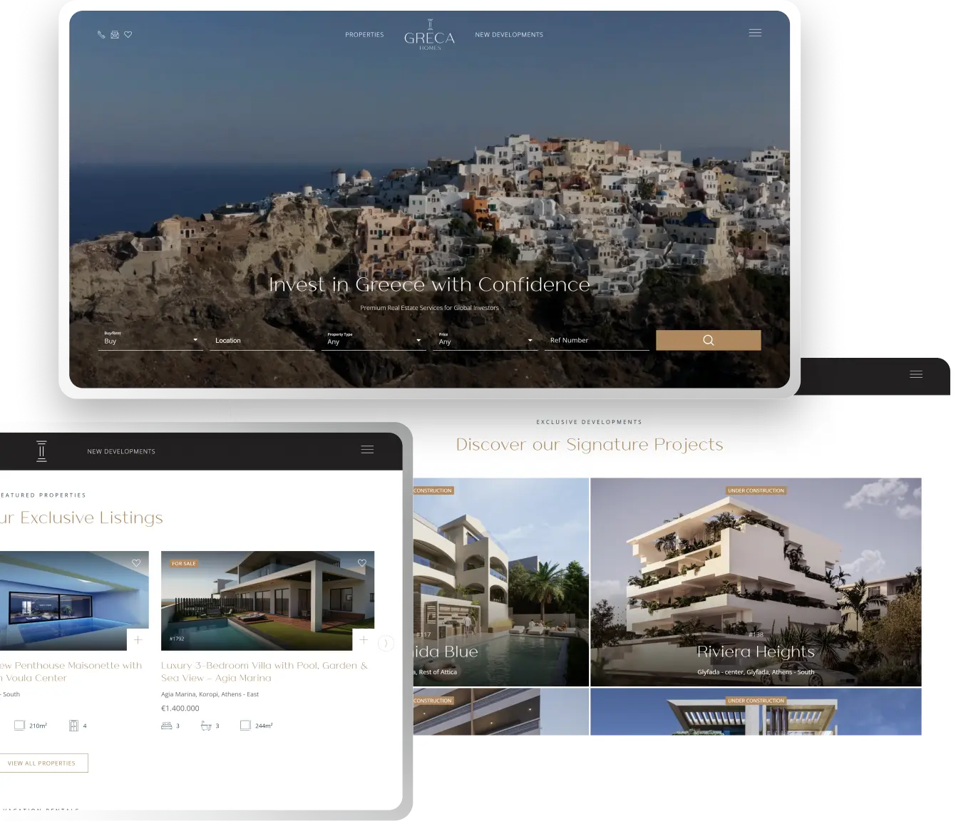 Greca Homes — real estate website powered and kept in sync by Qobrix CRM