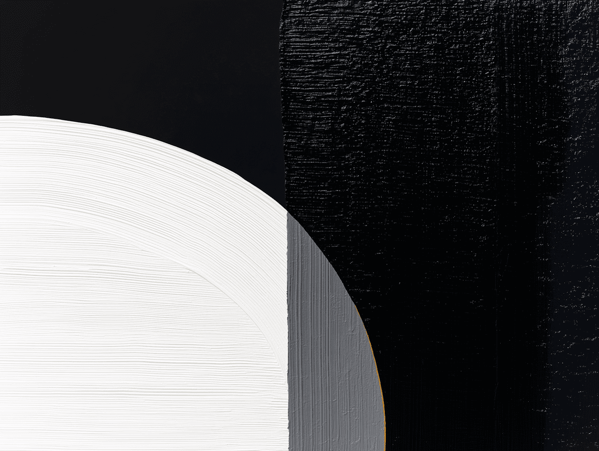 Abstract composition with layered curved forms in white and gray, contrasted against a textured black background.