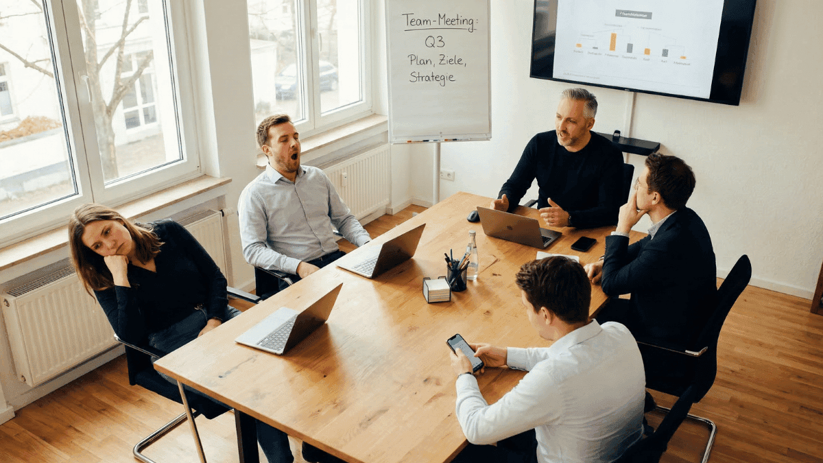 Team-Meeting mit geringem Engagement — 90 Prozent der Mitarbeiter sind laut Gallup nicht emotional gebunden