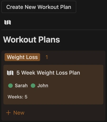 Notion personal trainer workout plan builder