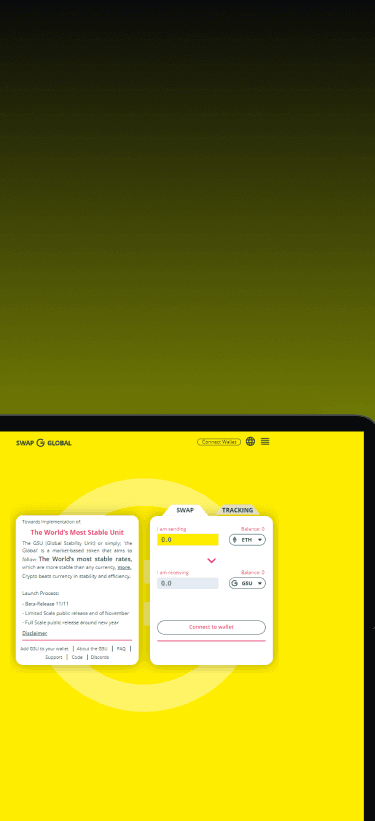 View of SWAP GLOBAL platform showcasing GSU token statistics and user-friendly trading interface