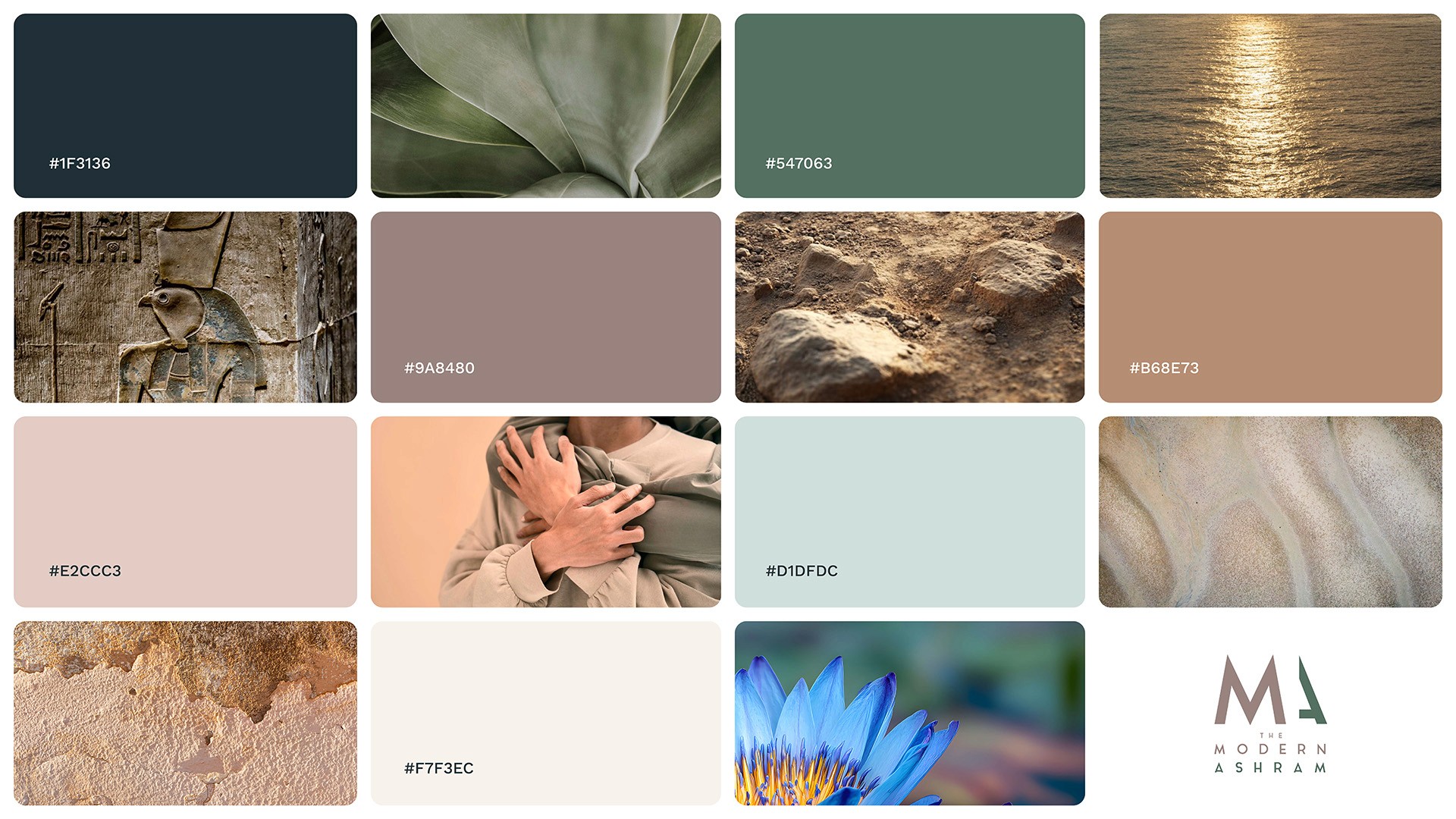 The Modern Ashram brand colour palette inspired by sacred landscapes by Huw Mathias.