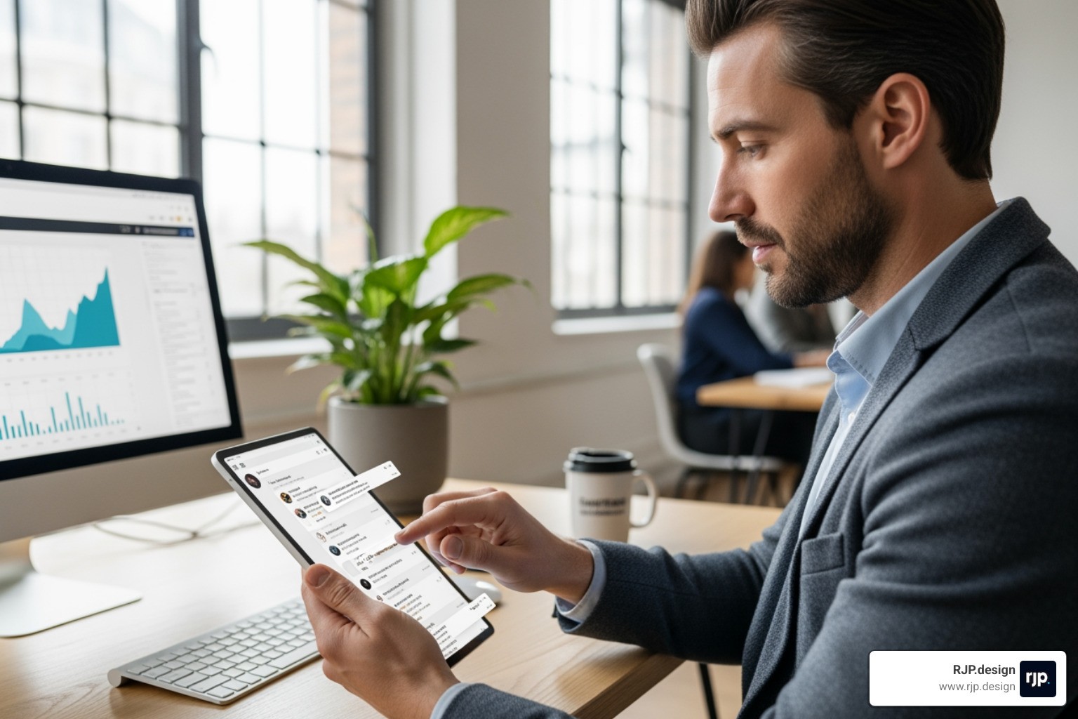 social media manager responding to comments on a tablet - How to leverage social media