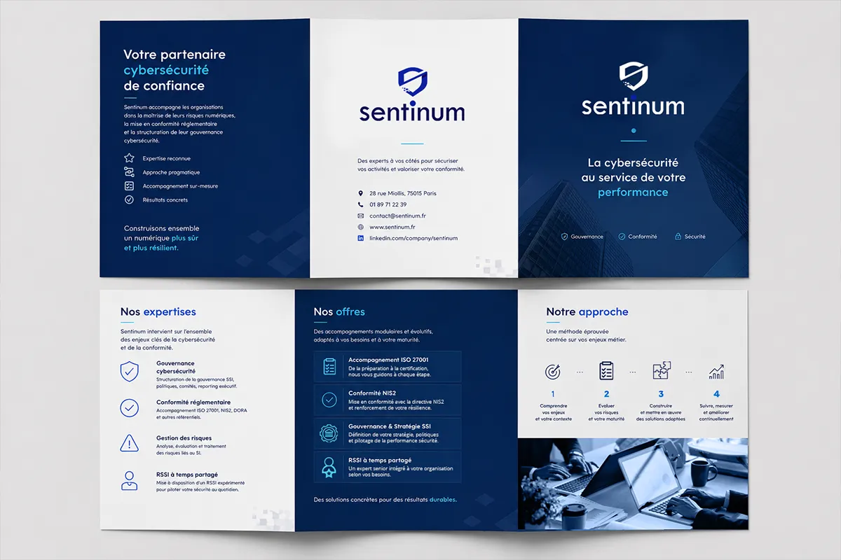 Brochure de présentation de Sentinum déclinée en plusieurs pages et formats