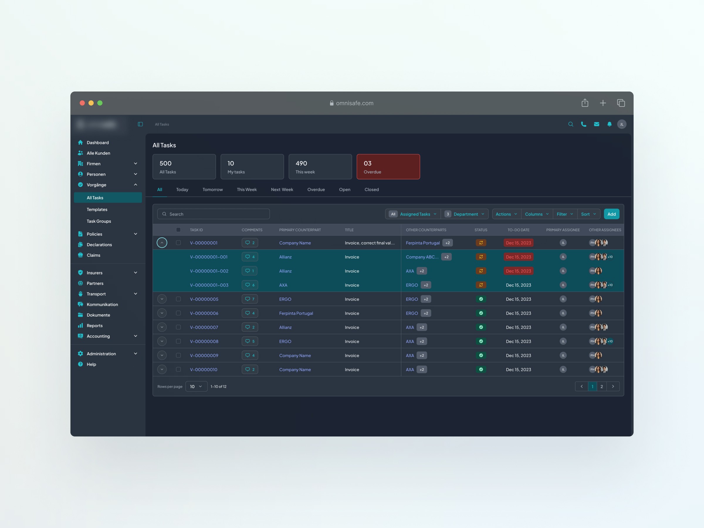 Dark Mode List View CRM Product Design