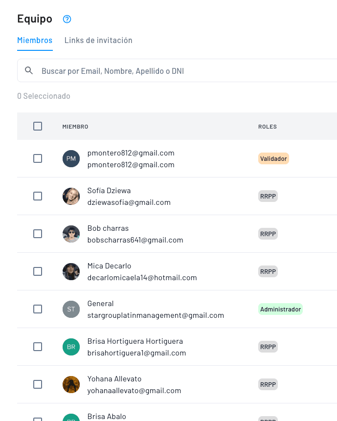 gestion completa de equipos con roles diversos: rrpp, taquillero, validador, admin, etc