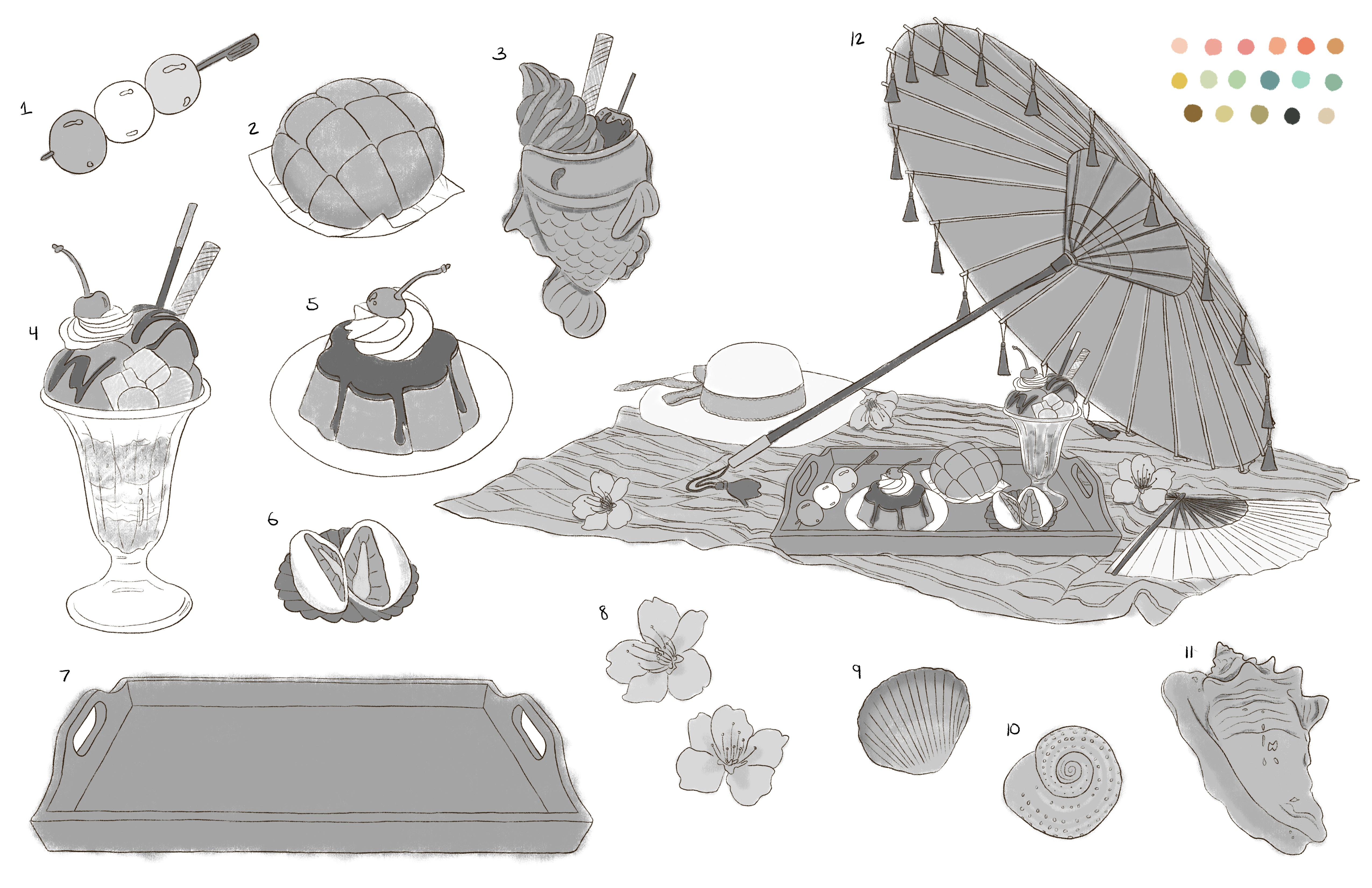 Value Study. I focused on making sure values were readable, especially with a pastel color palette.