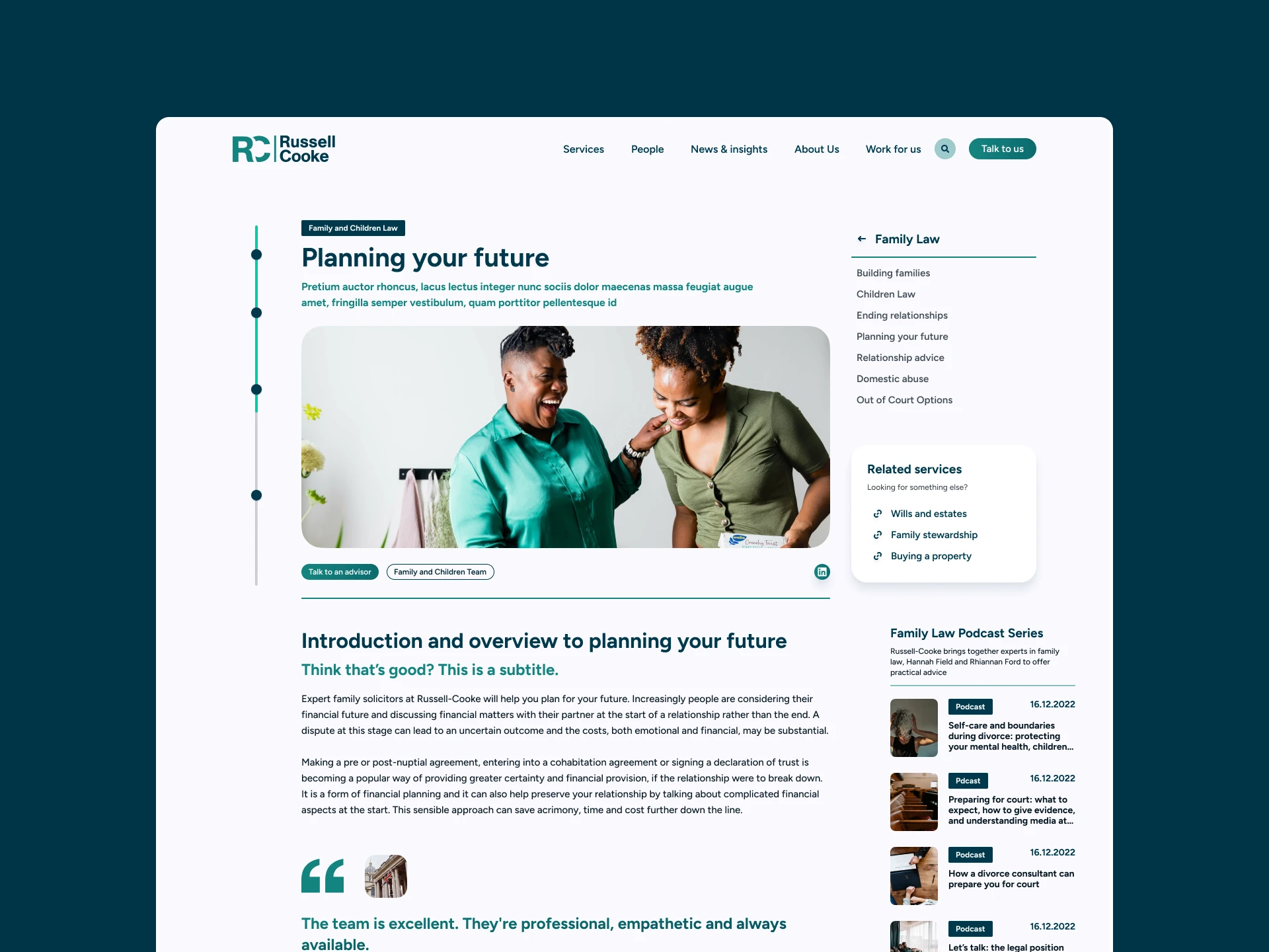 Russell-Cooke Umbraco website service details page built by Cogworks