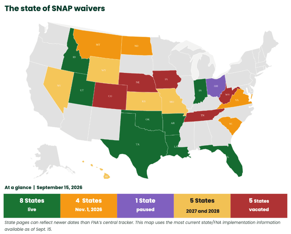 State-by-state map of SNAP waiver status