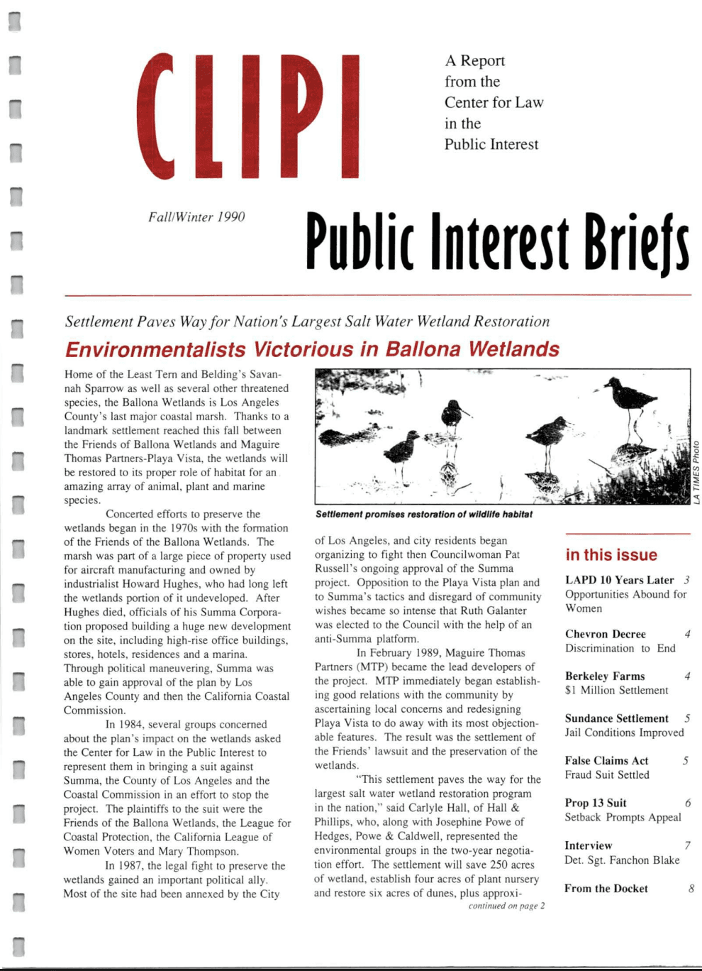 Cover of Center for Law In The Public Interest's Quarterly Report, Fall/Winter 1990 Edition Public Interest Briefs