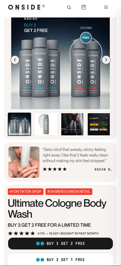 Onside: landing page screenshot