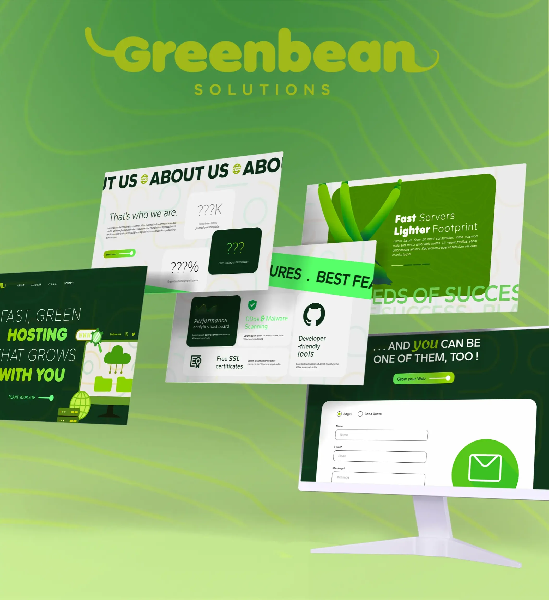 Bright and trendy landing page design for web hosting company