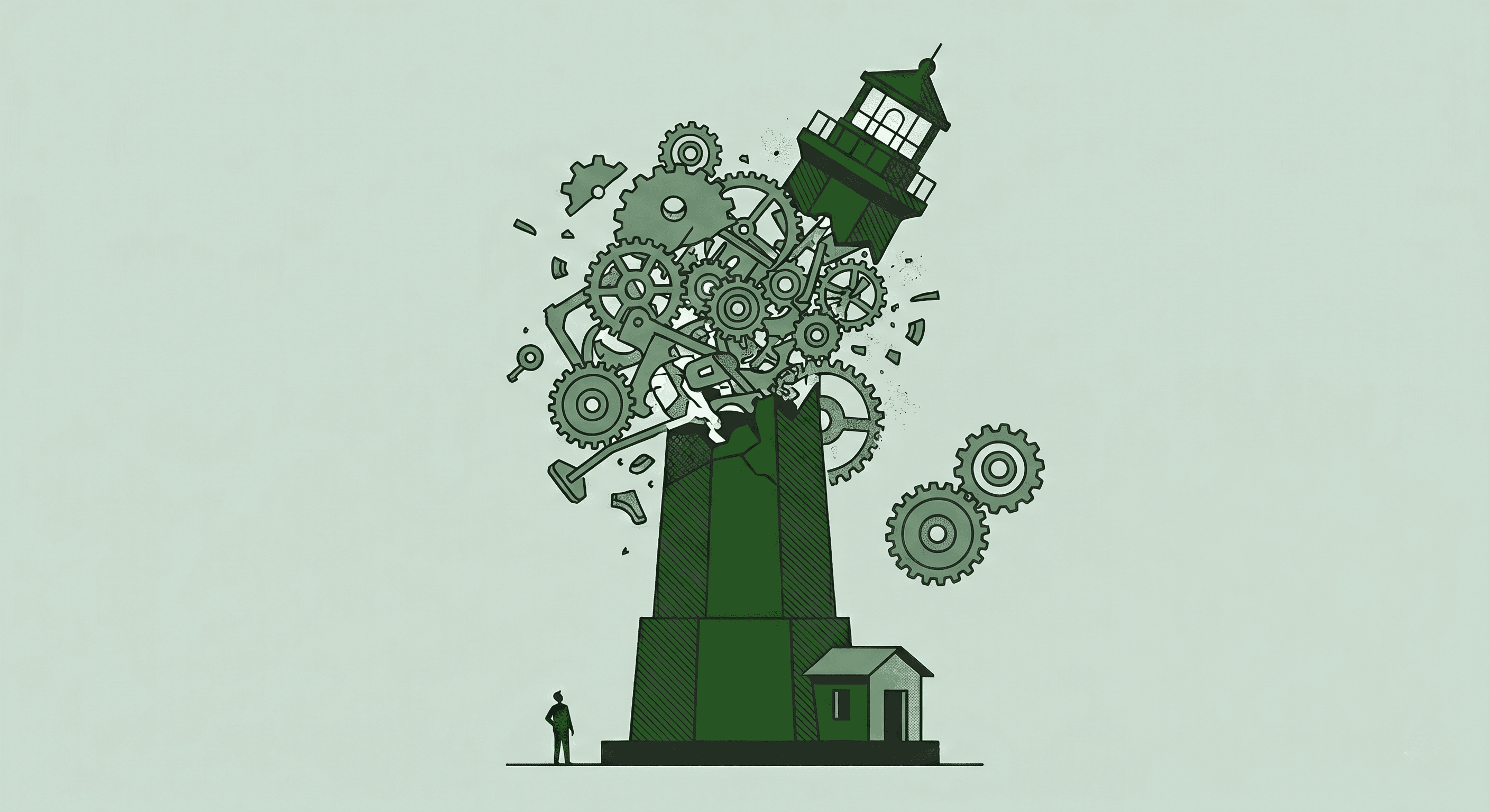 Lighthouse full of gears exploding