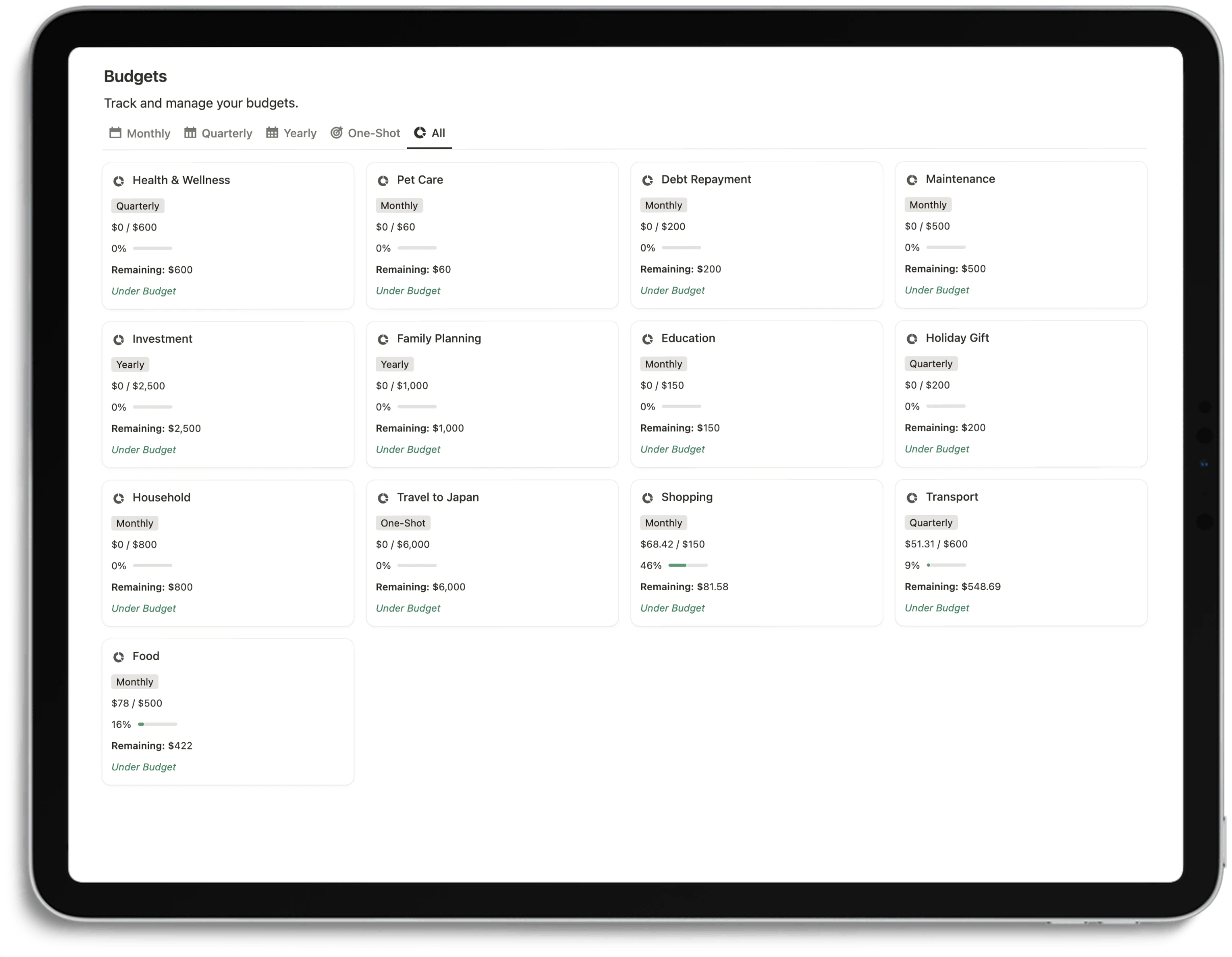 Notion Finance Tracker - Feature Budget