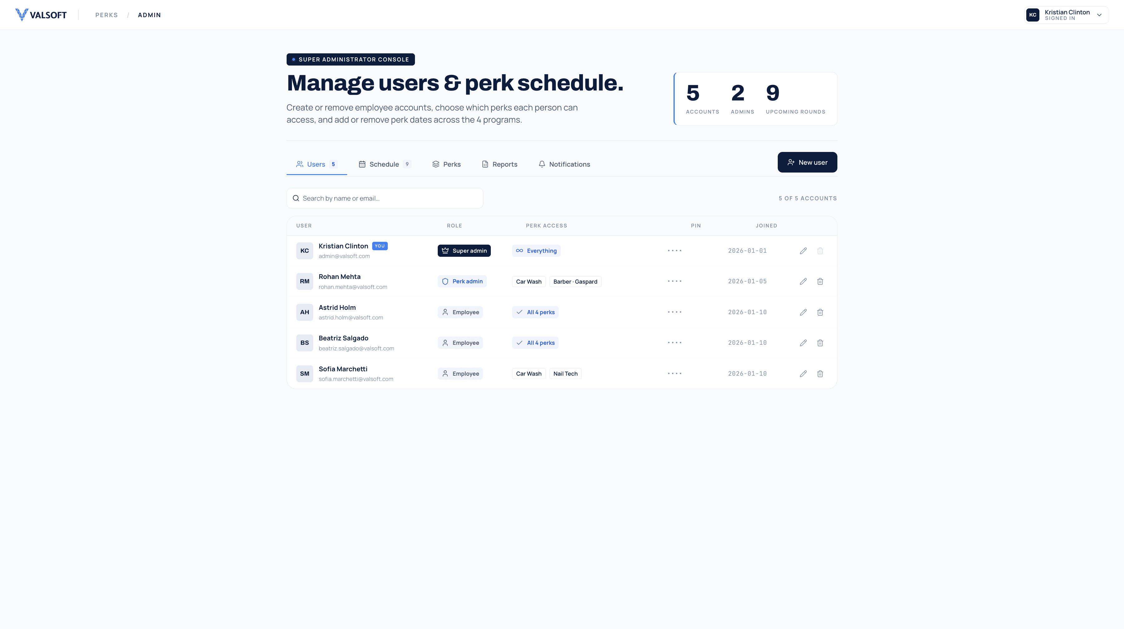 Valsoft Perks portal: prototype screen 7