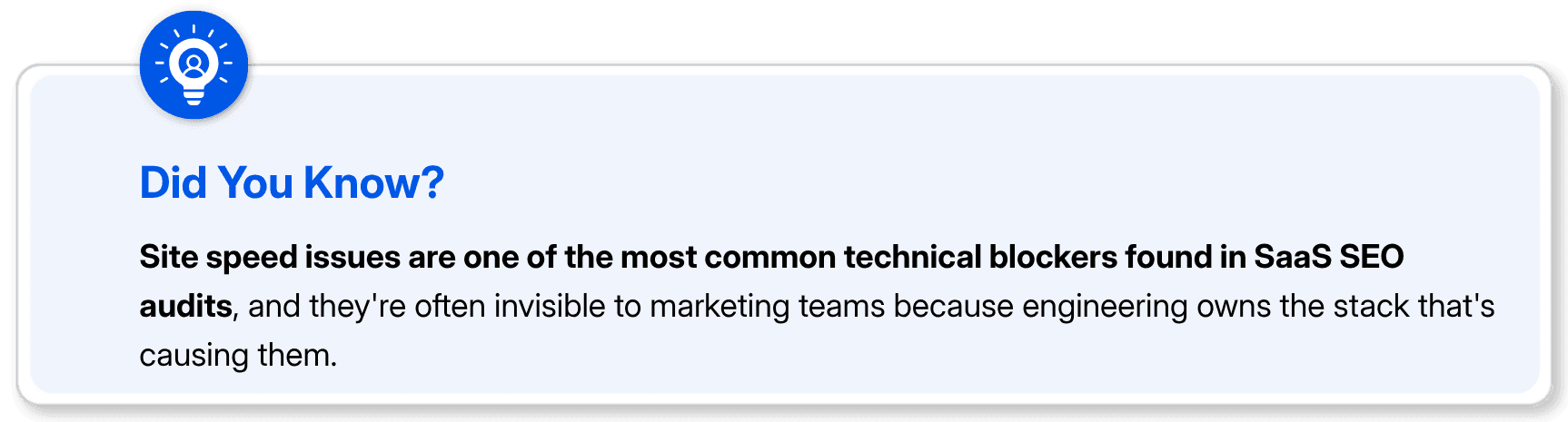 Did You Know box explaining site speed issues as technical blockers in SaaS SEO audits.