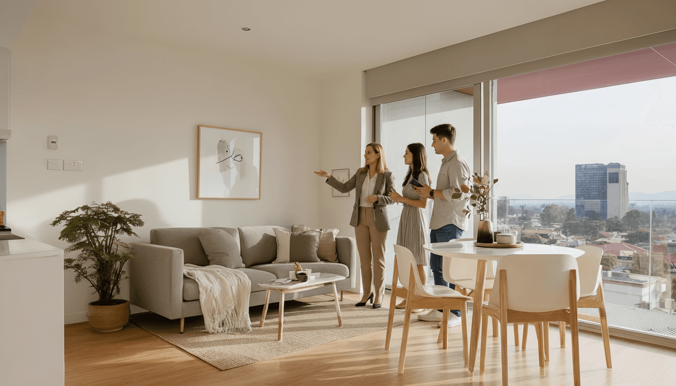 A letting agent showing an apartment to a young couple