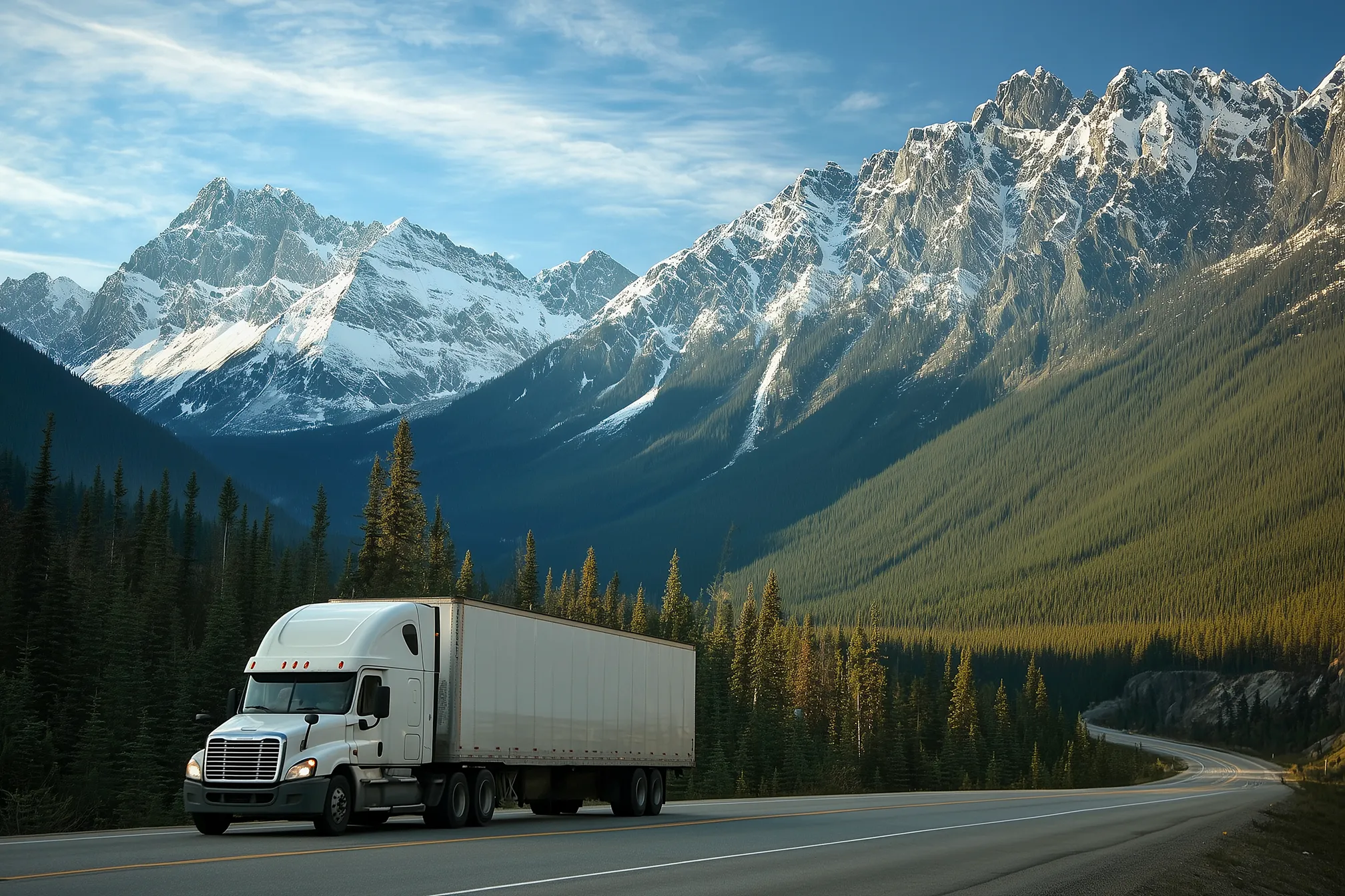 Semi-truck traveling on a highway.