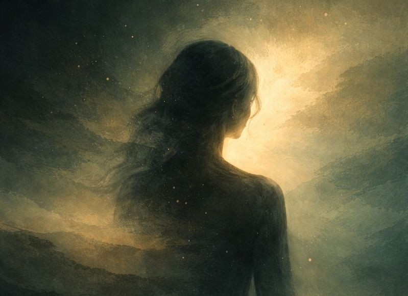 Ethereal silhouette representing a past life soul in a spiritual astrology app